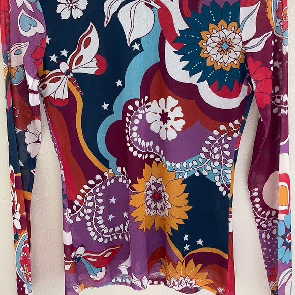 JOHNNY WAS Jade "Rebecca" Mesh Mock Neck Long Sleeve Tee is NWOT! Size SMALL - Picture 6 of 10